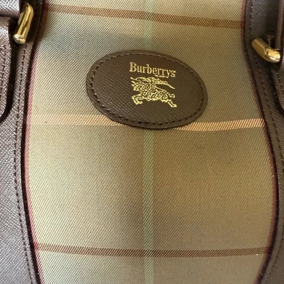 Burberry Barbour Brown and Green Duffel Bag with Classic Plaid Design